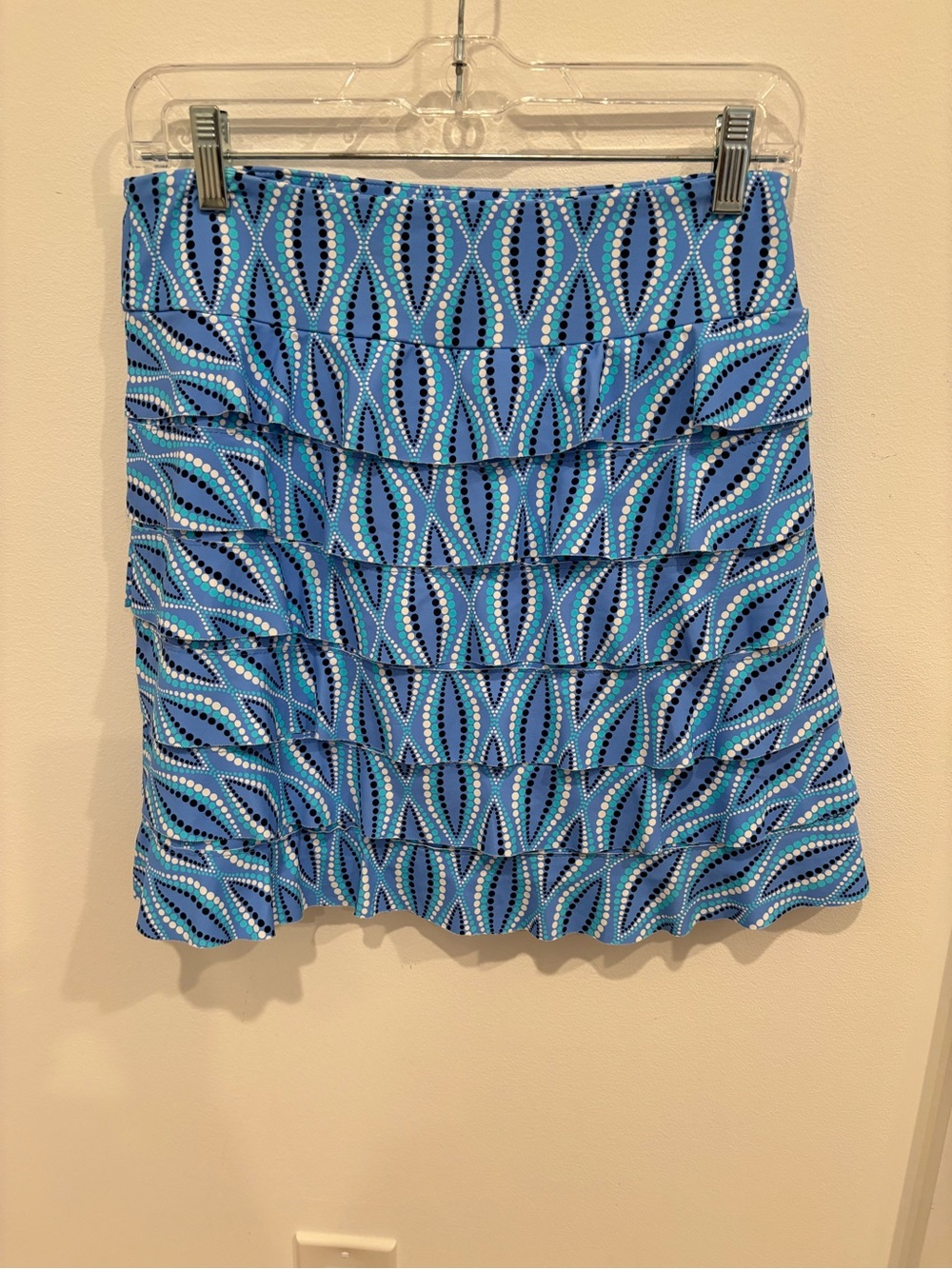 Lulu-B Blue Dots Cha Cha Skort Tiered Skirt Blue White Activewear Golf Womens S